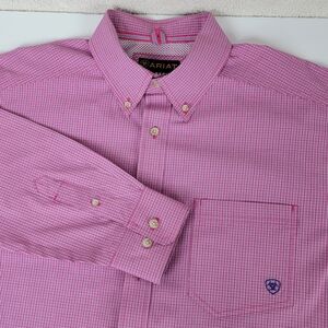 Ariat Pro Series Men's Large Pink Plaid Western Long‎ Sleeve Button Down Shirt